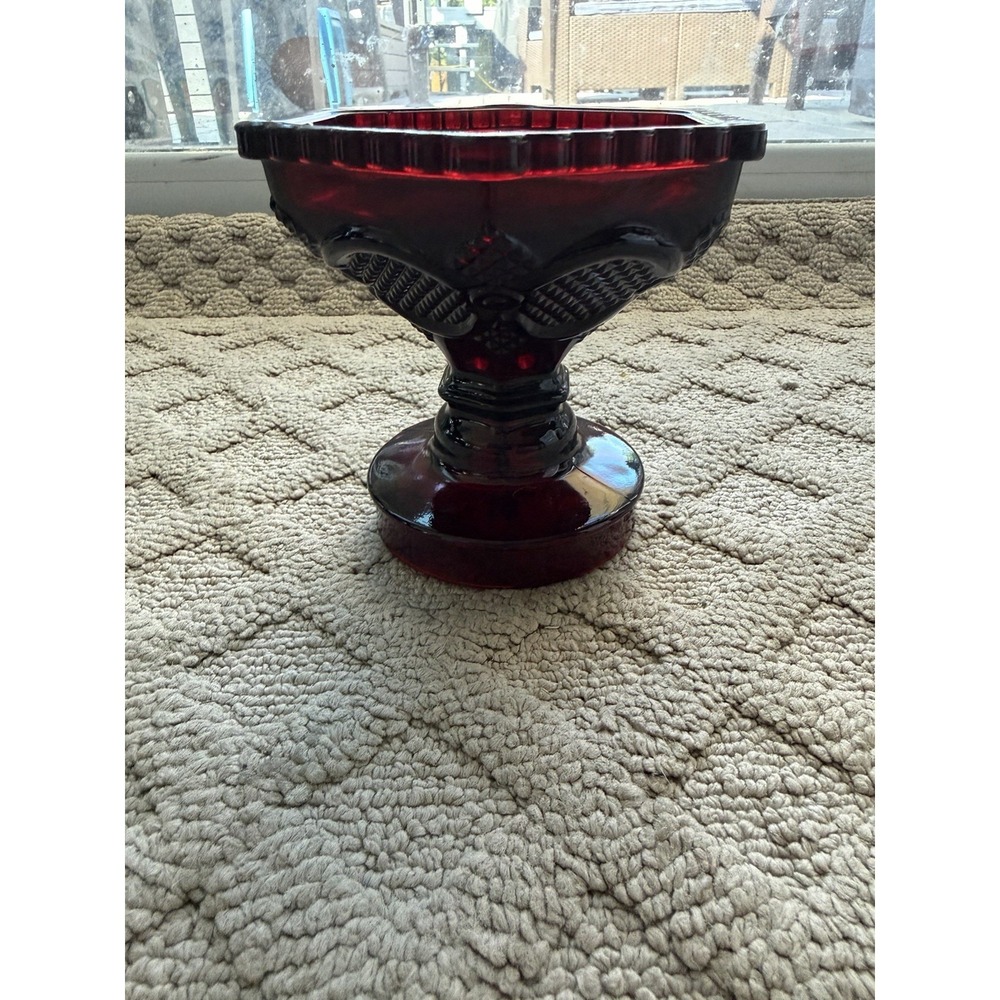 AVON Cape Cod Ruby Red Glass Candy/ Trinket Dish Candle Holder